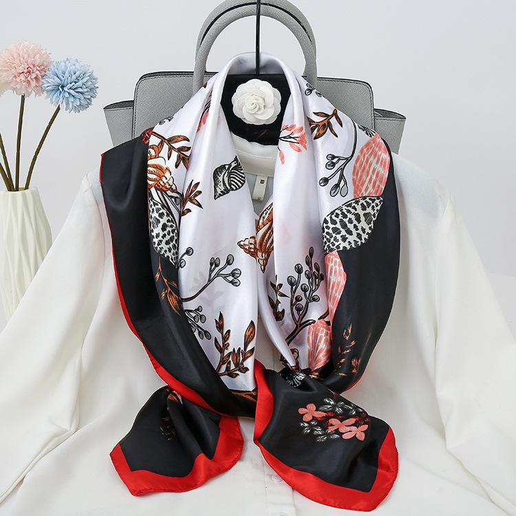 Spring/Summer New Women'S Silk Scarf 90 * 90cm Simulated Silk Twill Square Scarf Fashion Printed Large Square Scarf Professional Scarf
