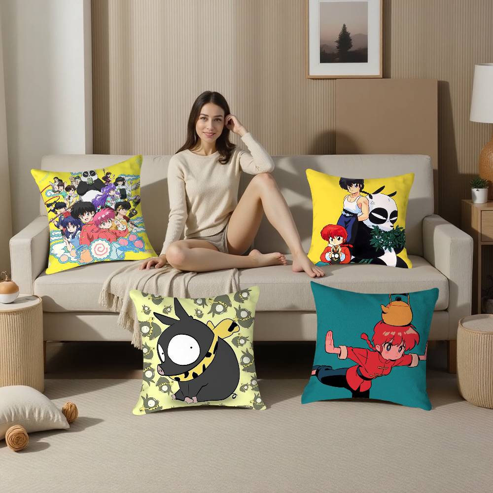 Cartoon R-Ranma1 2 Pillow Case Sofa Living Room Bedroom Double-Sided Printing Square Cushion Nap Time Pillow Case