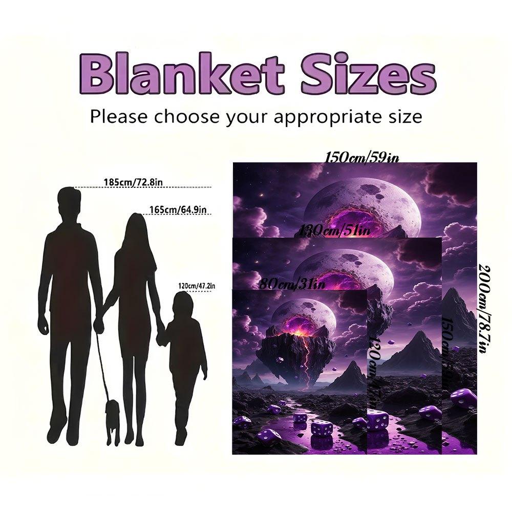 Purple Dice Fantasy Landscape Wall Art PrintBlanket Flannel Throw Blanket for Sofa, Bed, Travel, Camping, Office