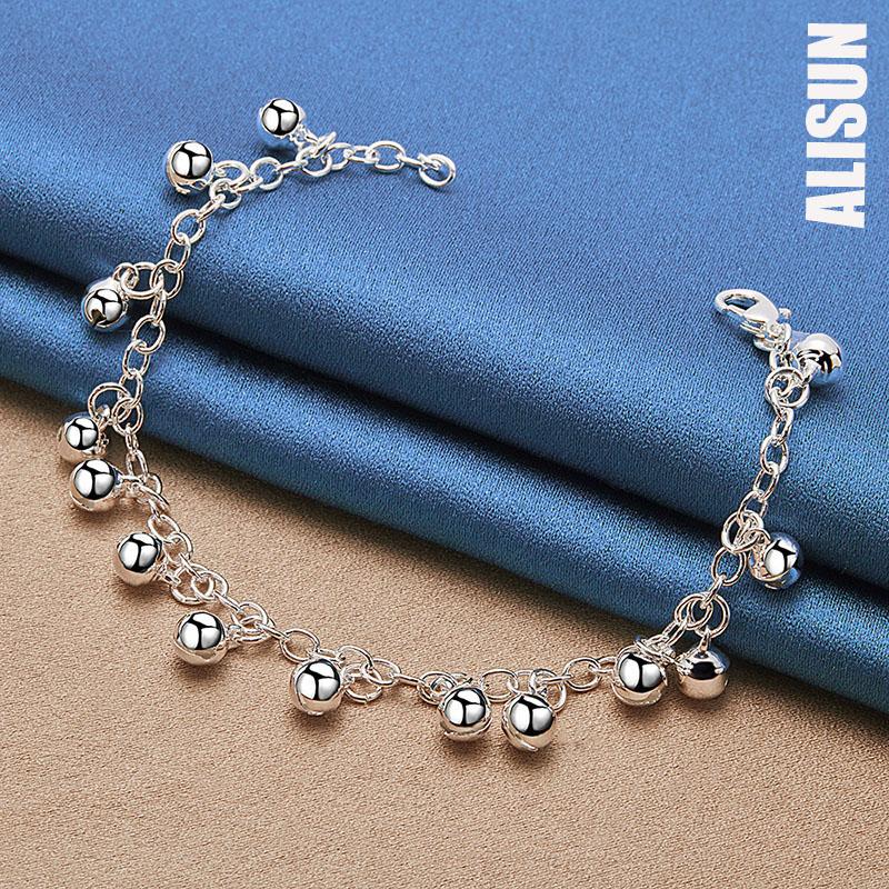 925 Sterling Silver Bell Bead Bracelet Chain Fashionable Wedding Jewelry