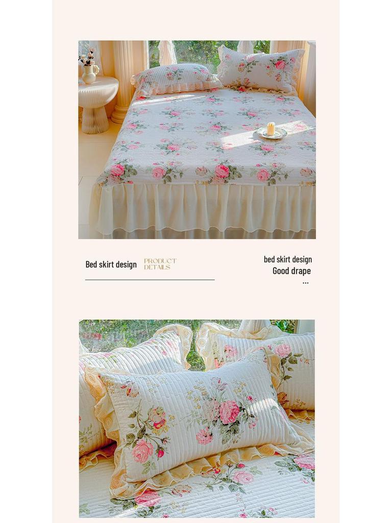 2026 Baumwoll-Print gesteppter Bettrüsche 4-teiliges Set mit Spitzenbesatz