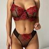 Women's Sexy Lace Bra and Panty Set, Sheer Mesh Floral Embroidery Lingerie, Two-Piece Underwear