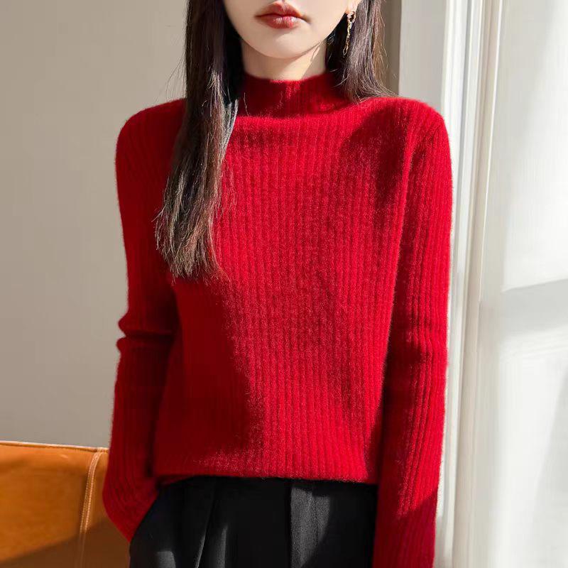 Women's Slim Fit Wool Mock Neck Cable Knit Sweater
