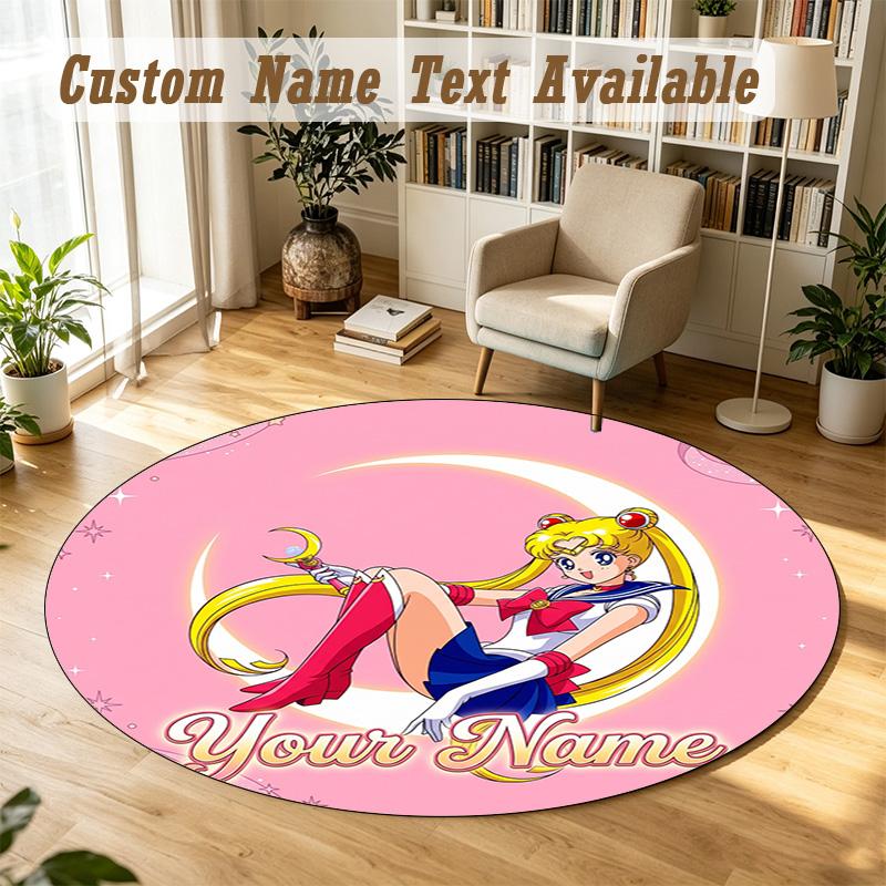 Round Rug Custom NameSailor Moon Pattern Non Slip Carpet Home Floor Decor