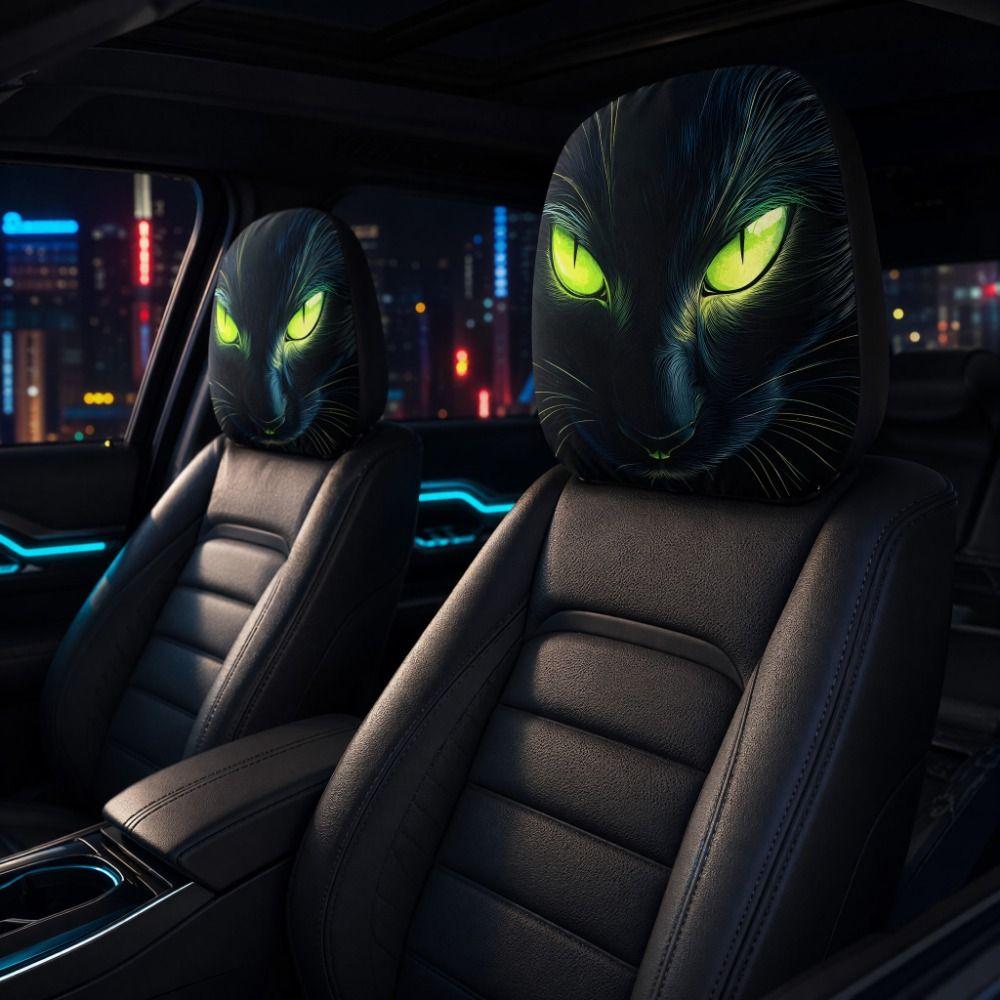 2 Pcs 2D Stretch Car Headrest Covers Ghost Neck Pillowcase Car Interior Decor  All Seasons