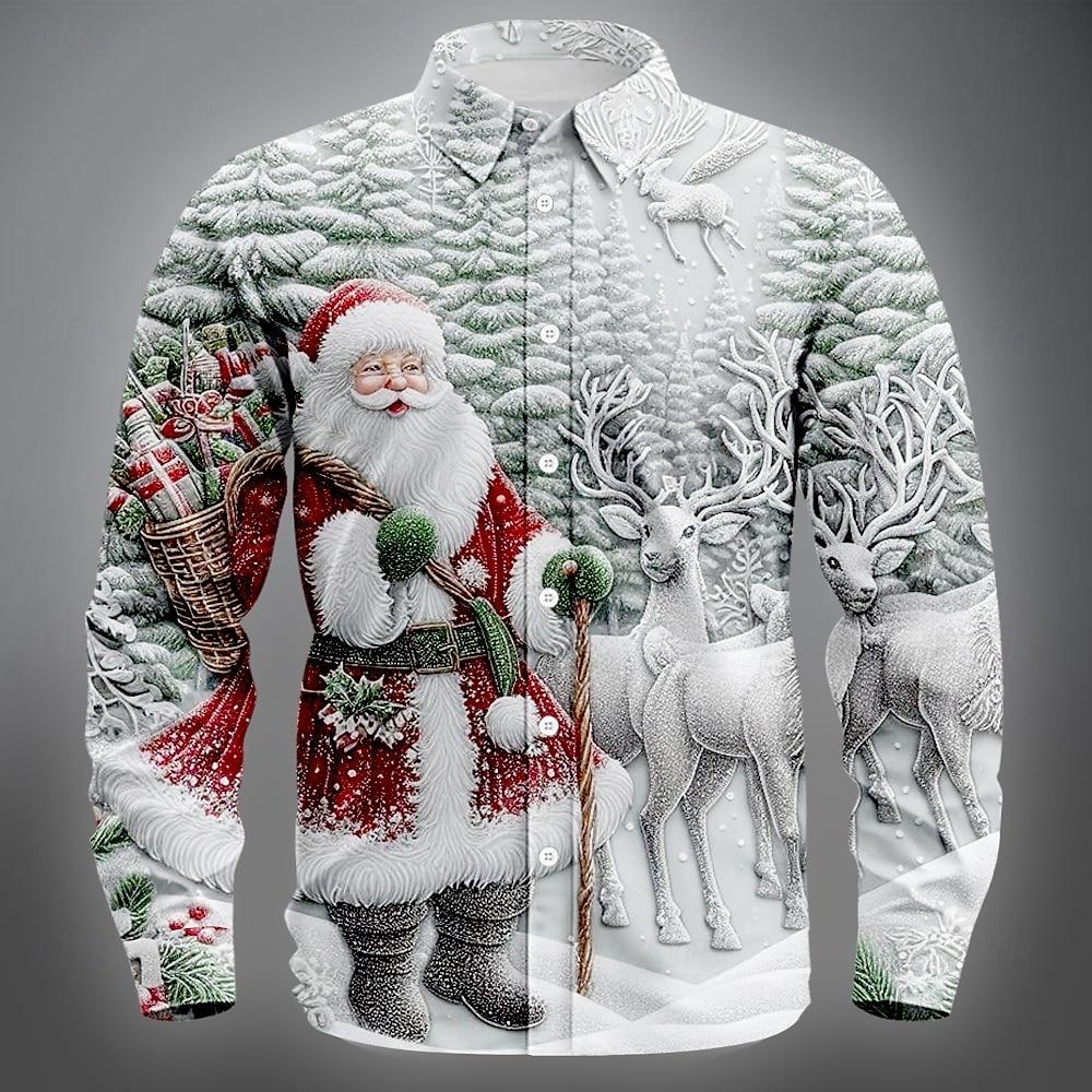 Men's Long Sleeve Shirt Christmas Men's Santa Claus Reindeer Christmas Costume Shirt Streetwear Casual Comfort Slim Fit Shirts