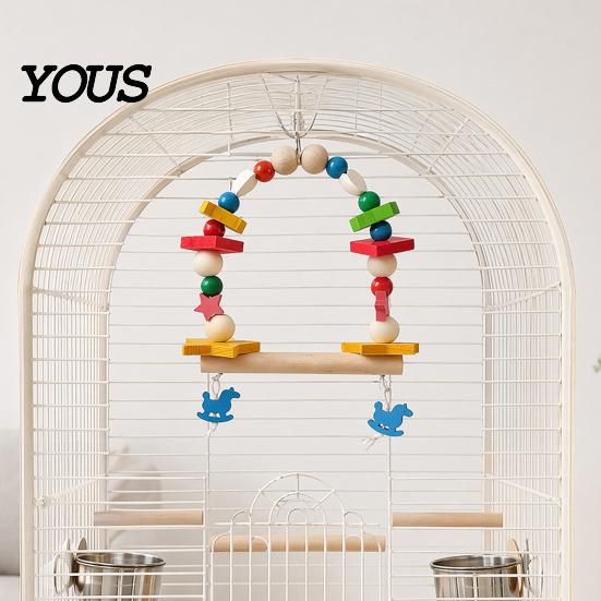 Wood Parrot Toy Hanging Swing Toy, Wooden Bird Perch Stand for Cage, Standing Branch Beads Blocks Chew Parakeet Cockatiel Budgie Macaws
