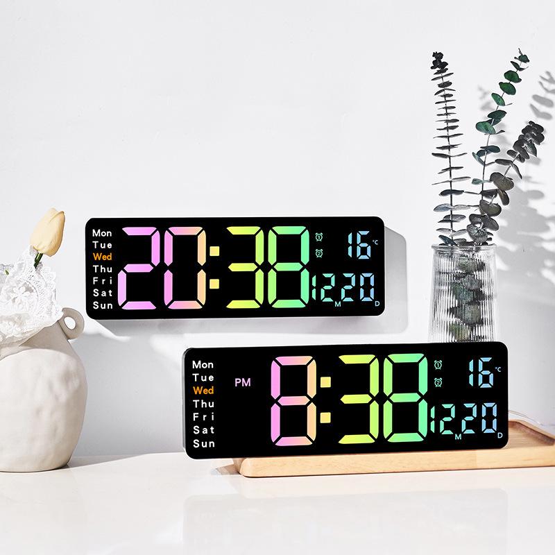 Modern LED Digital Wall Clock with Temp/Humidity Display, Alarm, Countdown & Remote Control Multi-Colored Display Clocks