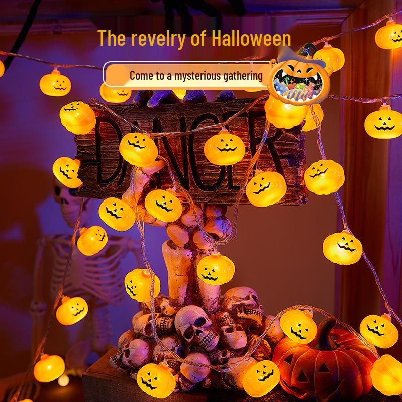 Halloween LED Pumpkin, Ghost & Bat Decorative String Lights for Courtyard Party - Colorful Atmosphere Lights