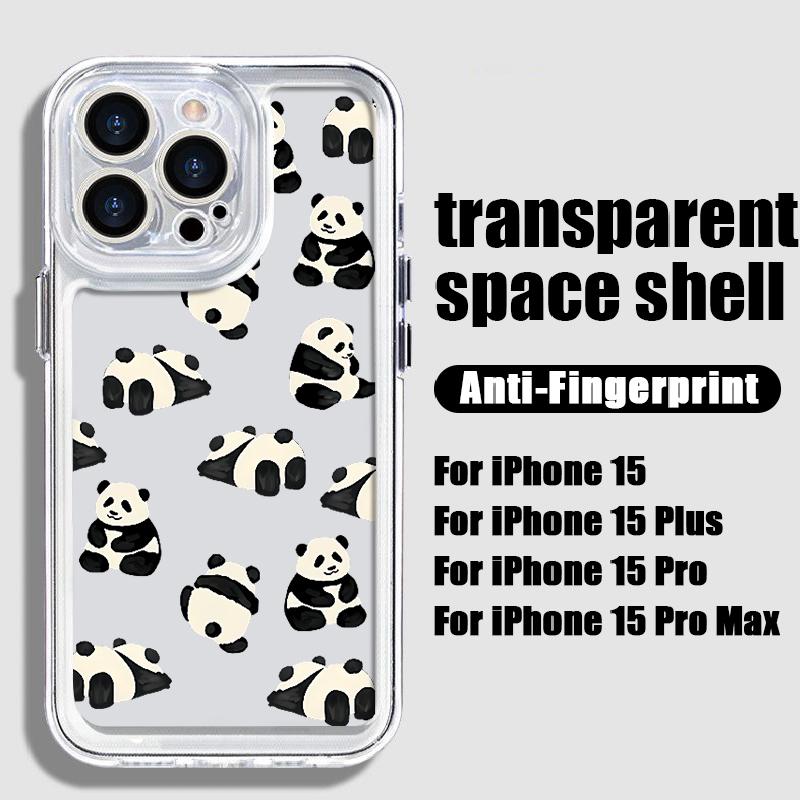 Cute Pandas Pattern Clear Soft Silicone Case For iPhone 15 Plus 14 13 Pro Max 12 Mini 11 Pro XS XR 8 7 Lens Protection Shockproof Glossy Phone Cover