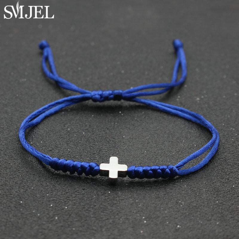 Vintage Tiny Cross Charm Handmade Adjustable Braided Bracelet for Women Lucky Black Red Rope Chain Bracelets New Year Gifts