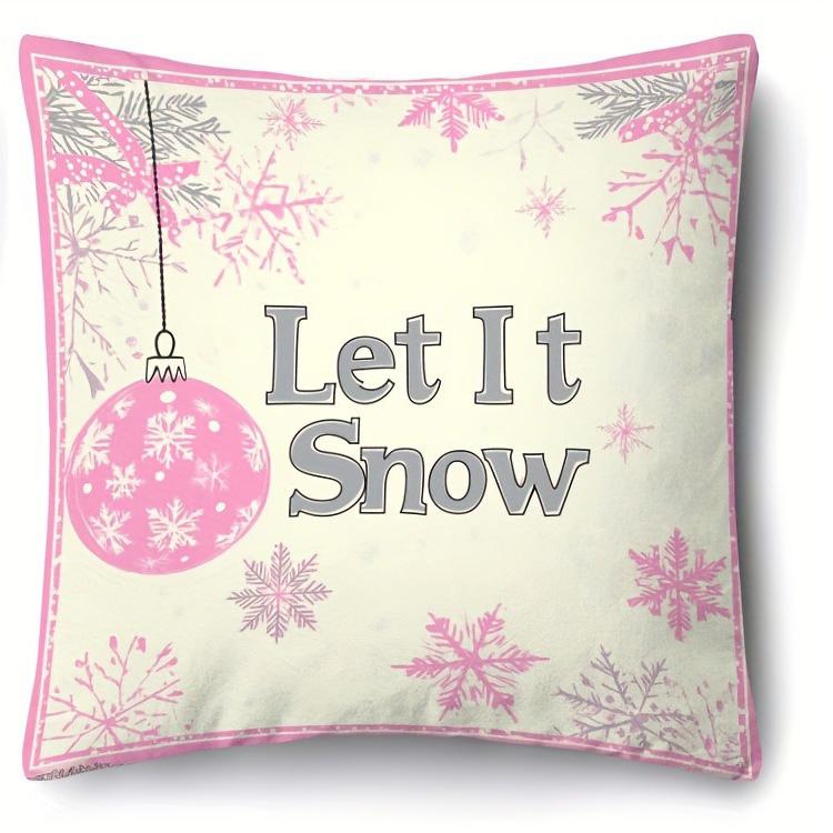 Pink-Printed Christmas Pillowcases: Let It Snow & Santa Gnomes! sofas, bedroom pillow covers, holiday gifts