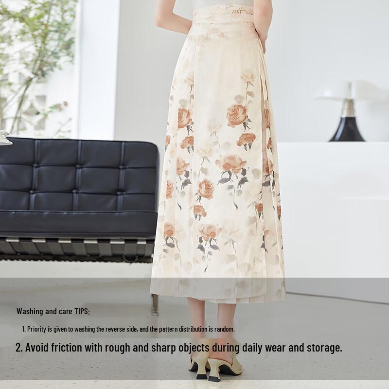 VICTORIA&VERA New Chinese Style Rose Print Horse-Face Midi Skirt