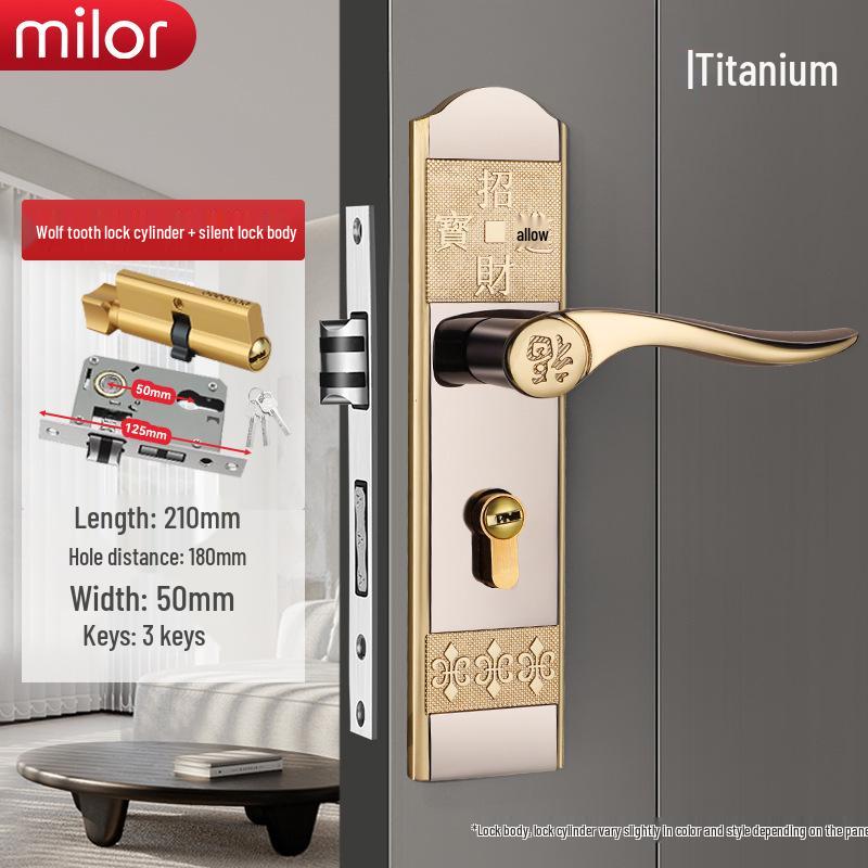 Universal Interior Door Lock Set: Silent Three-Piece Black Handle for Bedroom or Old Door Replacement