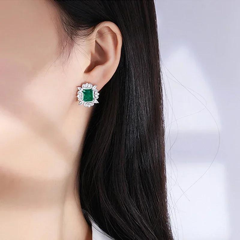 Red/Green Cubic Zirconia Stud Earrings For Women Luxury  Wedding Engagement Party Female Accessory Trendy Jewelry