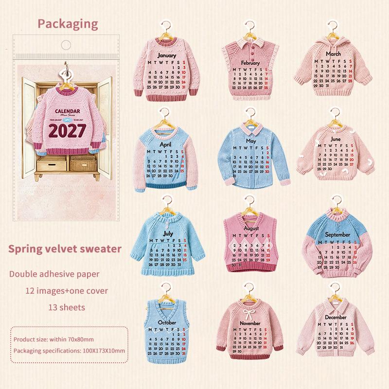 2027 Mini Creative Desktop Calendar Clothing Shaped Pages Ring Binding Non-fading for Home Desk Ornament Gift