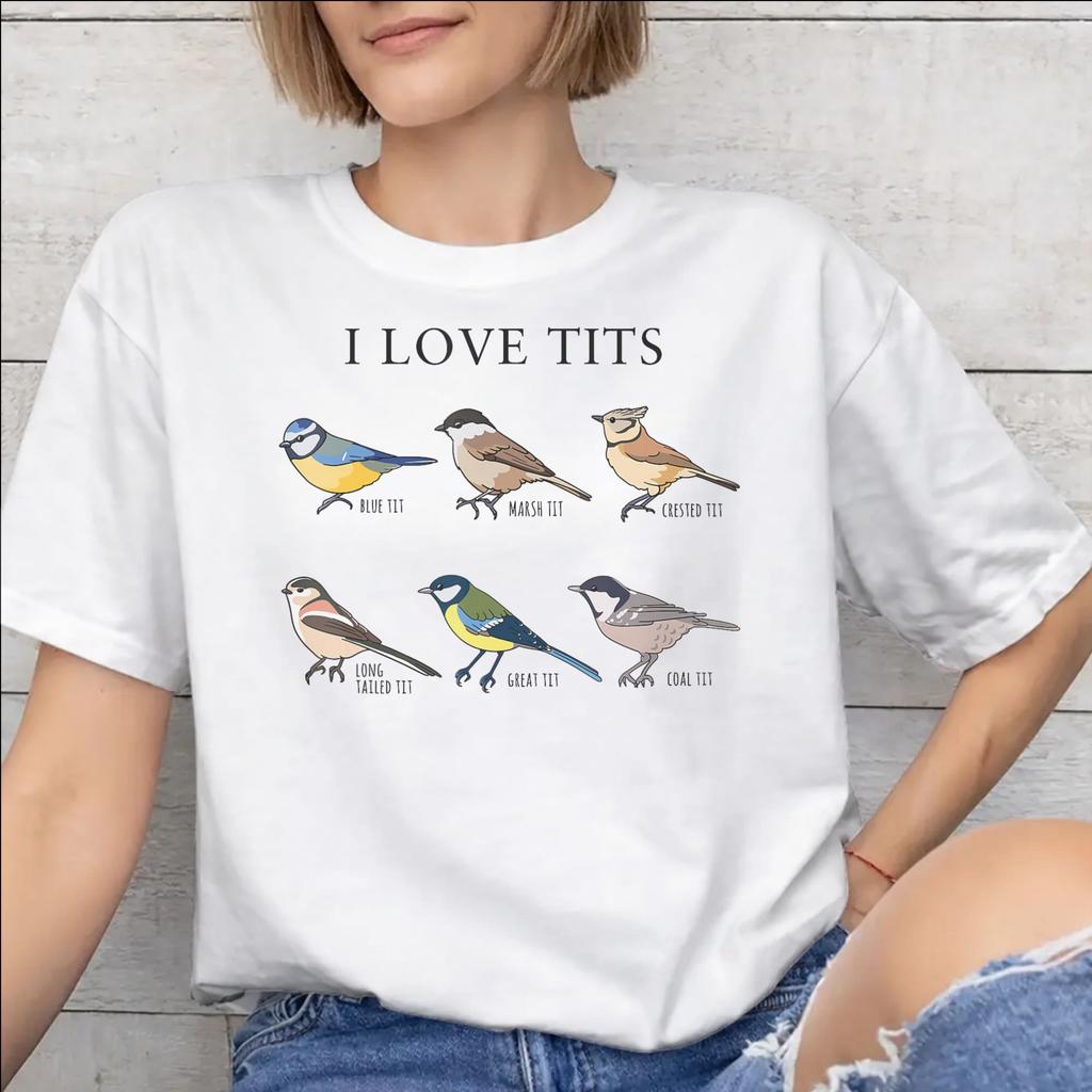 Unisex Unisex Funny Bird Meme I Love Tits T Shirt Cotton Graphic Printed TShirt Top Clothing