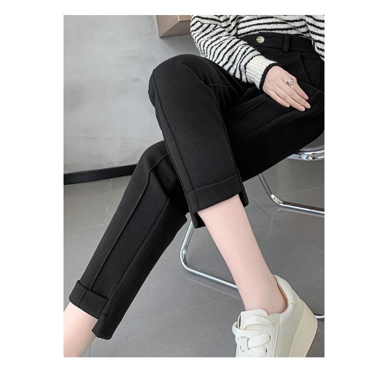 Wool Blend Pants For Women Autumn Winter New Arrival Harem Suit Pants Temperament Casual Slim Fit High Waist Cropped Pants