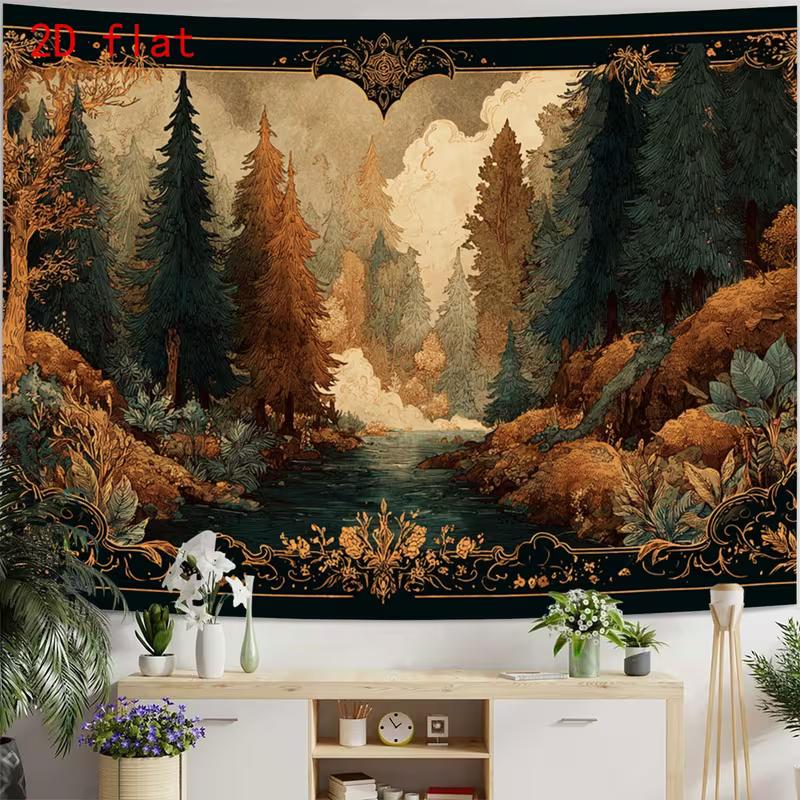 2D Artistic Vintage Forest Tapestry for Content Creation & Home Decor