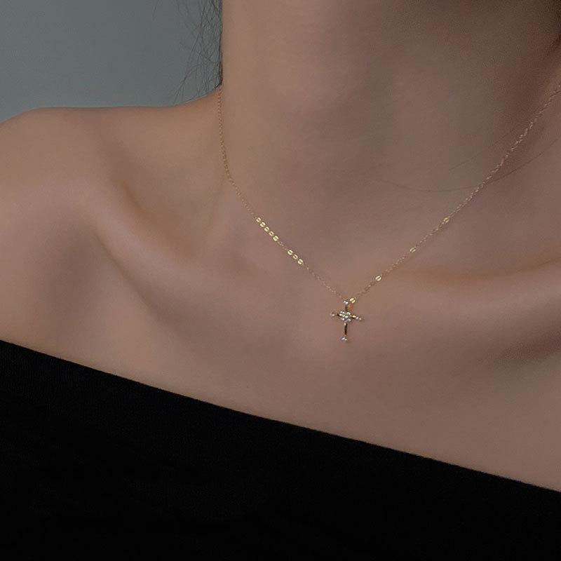 Full Rhinestone Cross Choker Necklace Luxury Design Women Fashion Minimalist Accessory