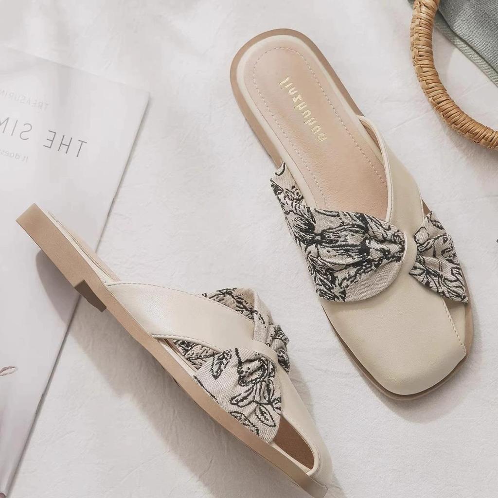 Evening Breeze Sheepskin Backless Pointed Toe Flat Slippers for Women