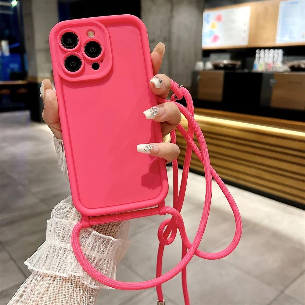 Phone Case For iPhone 14 13 15 Pro Max 12 11 X XR XS 7 8 Plus SE 2020 2022 Crossbody Adjustable Lanyard Strap Rope Soft Cover
