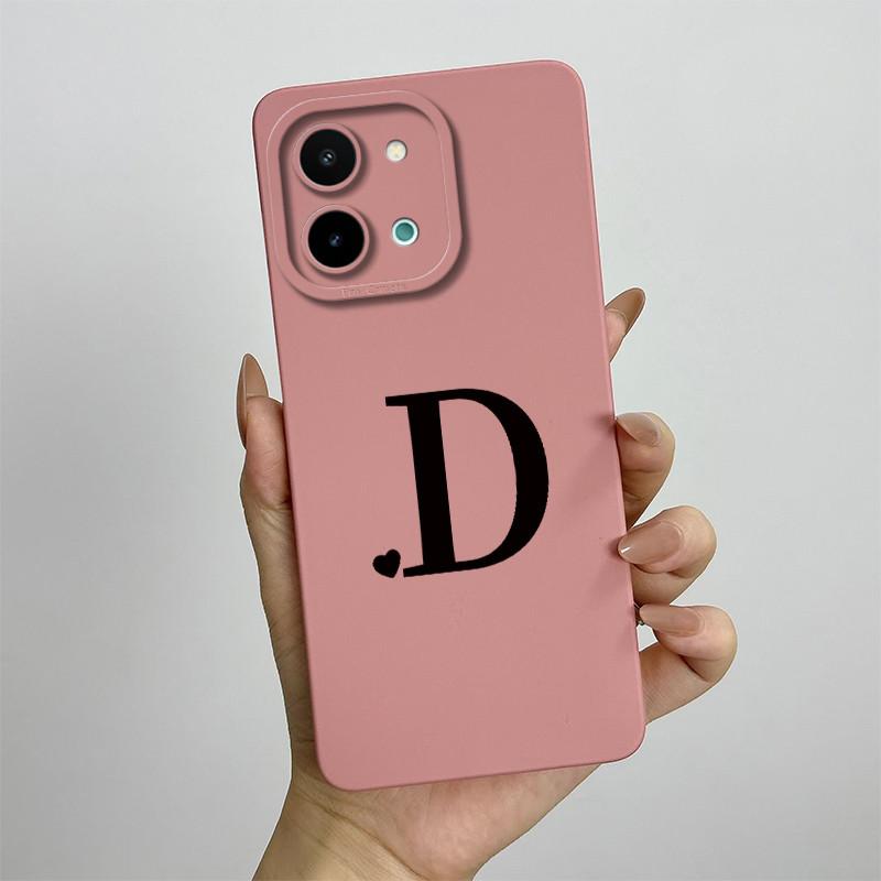 For vivo Y28 4G Case vivo Y28 4G Cover Cute Initial Letters Square Liquid Soft Silicone Phone Case Matte Shockproof Back Cover
