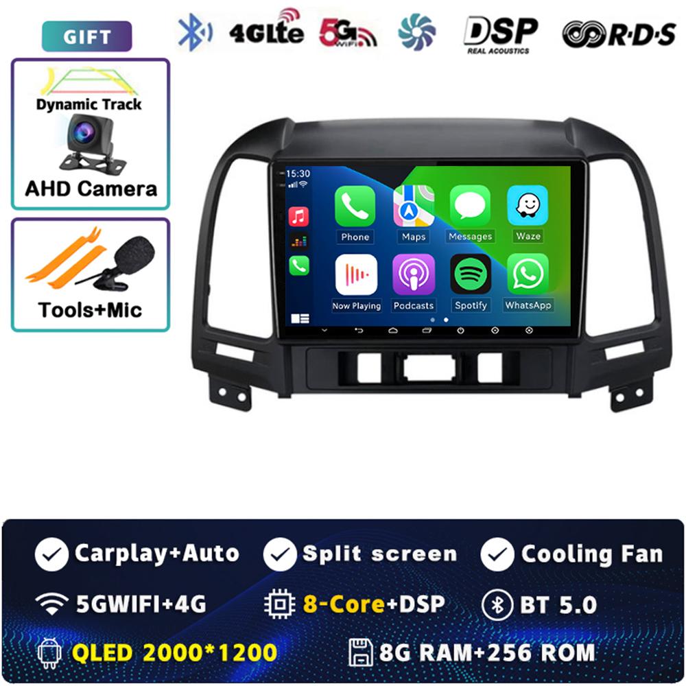 Android 14 Carplay Auto For Hyundai Santa Fe 2 2006 - 2012 Car Radio 4G WIFI Player Multimedia Srereo 360Camera Navigation Video