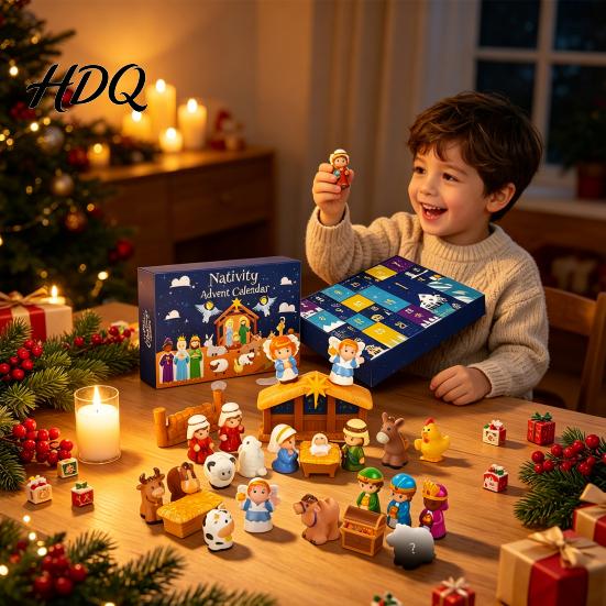 Christmas Calendar for Family Bonding 24 Days Nativity Advent Kids Countdown Waiting Gift Boys Girls with Mini Figurines Interactive Holiday