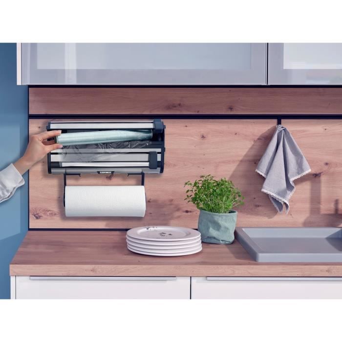 Leifheit Parat Royal 25793 Wall-mounted Dispenser, Stainless Steel Kitchen Roll Holder for 3 Rolls, Sharp Blades, White