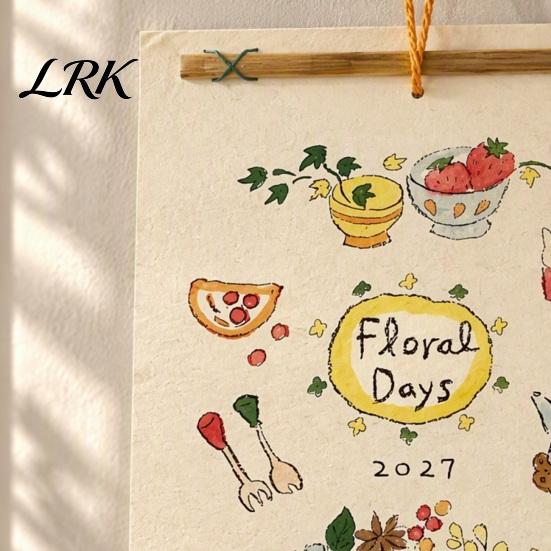 Artistic Hanging Calendar 2027 Wall with Wind And Flower Illustrations, Hand-Painted Retro Linen Personalized Office Planner Texture Paper,