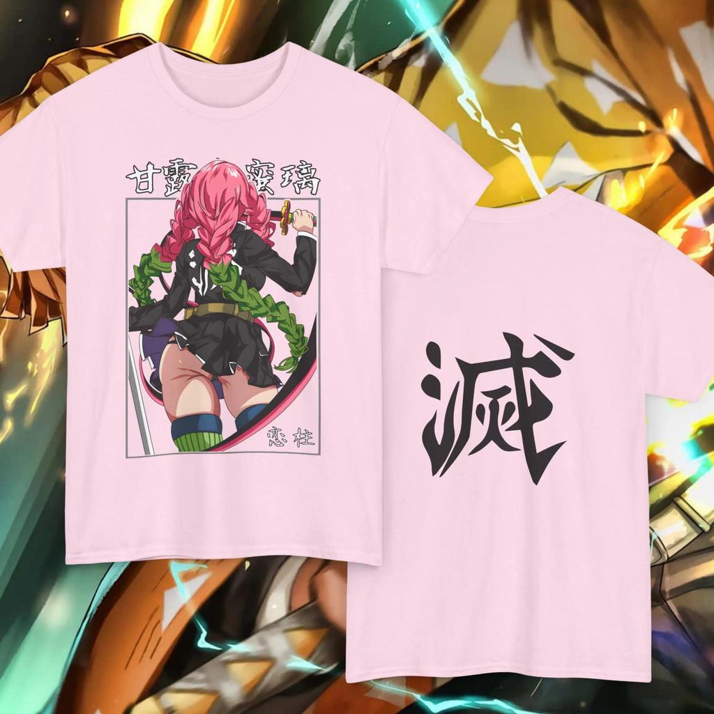 Demon Slayer Mitsuri Kanroji (Love Hashira) Double-Sided Anime Graphic Oversized T-Shirt, Streetwear Tee Kanji, Unisex Casual Top