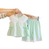 Krajková be rukávová panenkovská košile a široké kalhoty pro malé holčičky - Letní dvoudílná sada ve stylu Mori