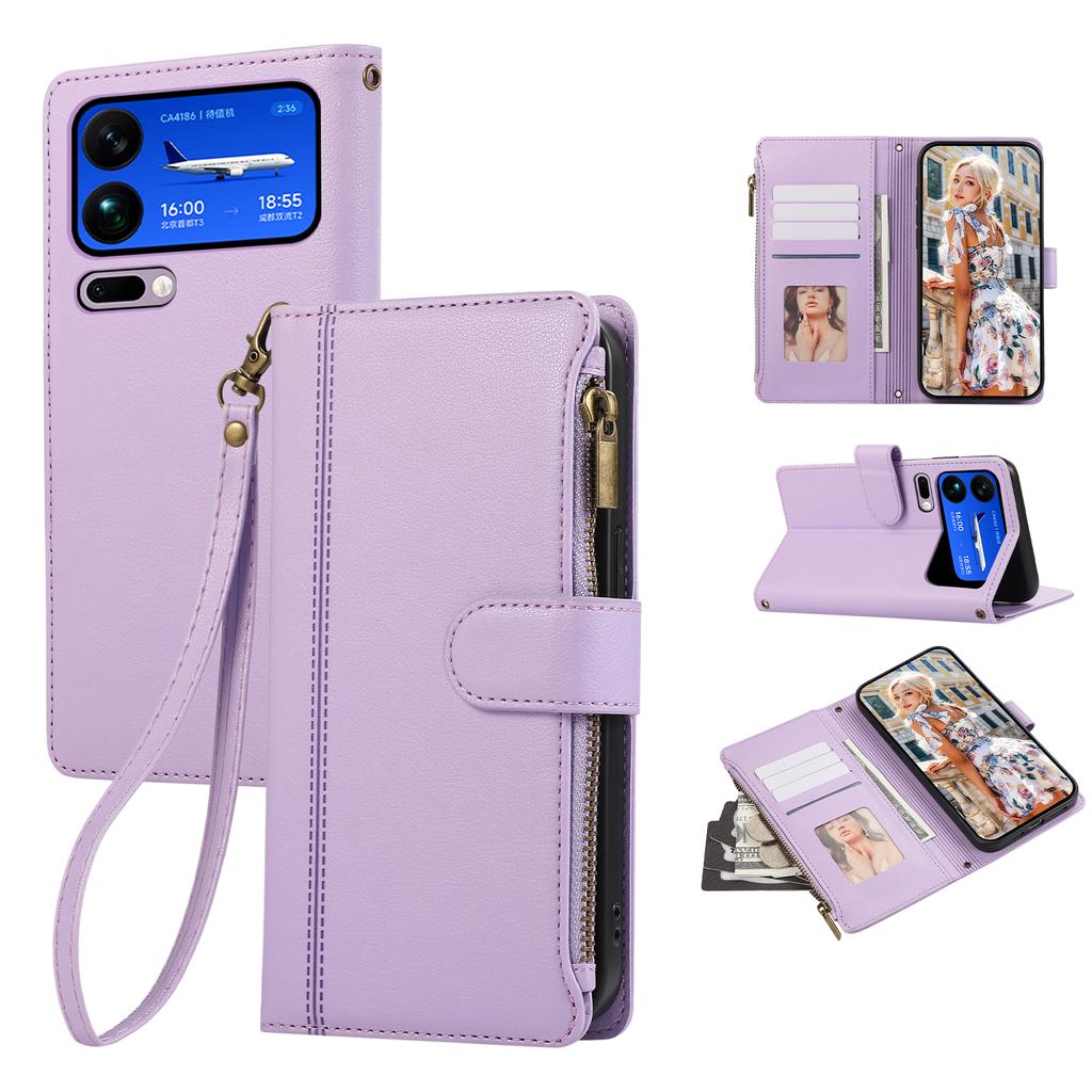For Xiaomi 17 Pro Max Case Multi Card Slots Zipper Leather Phone Cover with Wrist Strap