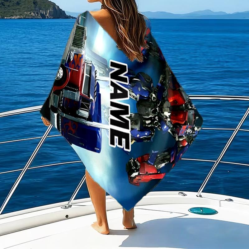 1pc Transformers Beach Towel with Custom Name, Beach/Swimming/Bath/Picnic/Camping Towel, Suitable for Seaside Beaches