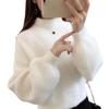 2024 Women's Mink Velvet Lantern Sleeve Sweater - Loose, Half High Collar, Autumn/Winter Outerwear