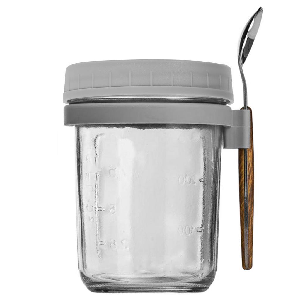 Overnight Oats Container with Lid and Spoon 450ML Airtight Oatmeal Container with Scale Portable Fruit Salad Food Storage Box