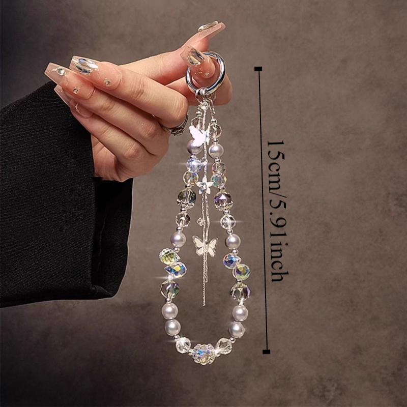 Pearl Tassel Butterfly Phone Lanyard Anti-lost Phone Case Wrist Strap  Christmas Gifts