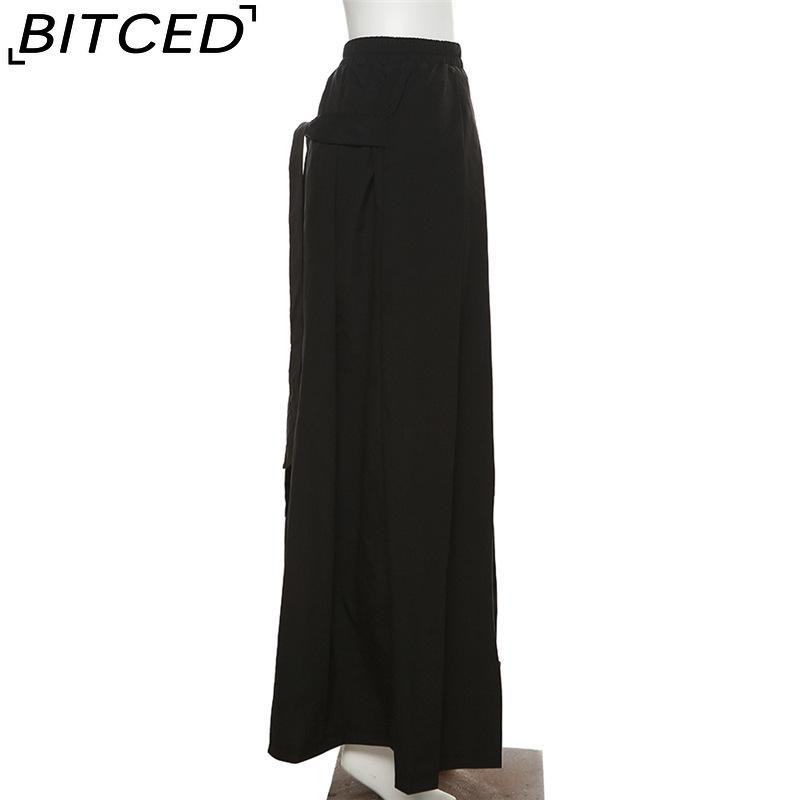 BITCED Spring/Summer Women's Solid-Color Streetwear High-Waisted Relaxed-Fit Wide-Leg Pants