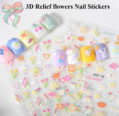 3D Relief Flowers Nail Stickers Small Pattern Nail Art Sticker Laser Butterfly Accessories Adhesive Stickers DIY Decoration Stickers