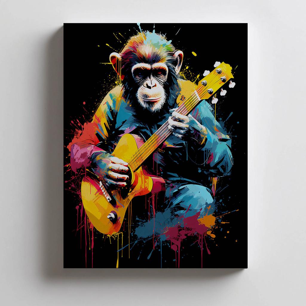 Małpa Z Gitarą Małpa Z Gitarą, 70X100 Cm, Rama Aluminiowa Czarna, Papier Matowy 230 Gsm