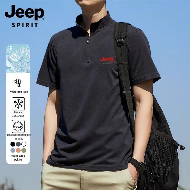 JEEP SPIRIT Men s Ice Silk Quick-Dry Half-Zip Polo T-Shirt