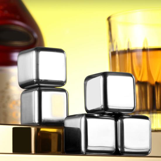4 Stück Eiswürfel Lebensmittelqualität Hohe Haltbarkeit Edelstahl Gefrorenes Eis Steine Kugel Whiskey Bier Kühler Kühler Barzubehör