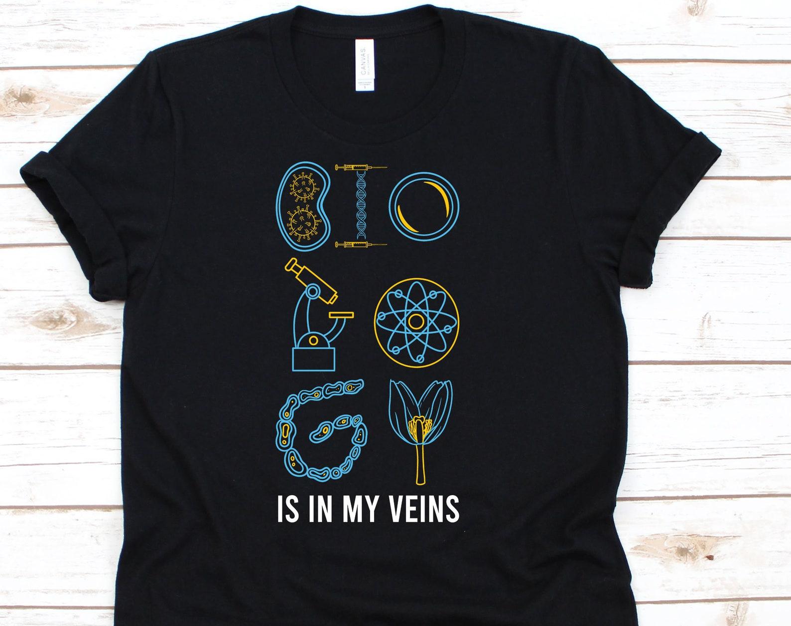 Biology Is In My Veins Shirt, Funny Science Gift Idea For Biology Teacher Student, Science Tee For Biologist Scientist, Cute Biology T-Shirt L