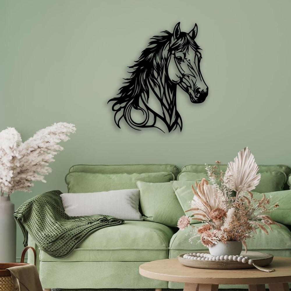 Horse Head Metal Wall Art, Black Farmhouse Decor for Living Room Bedroom Office Outdoor