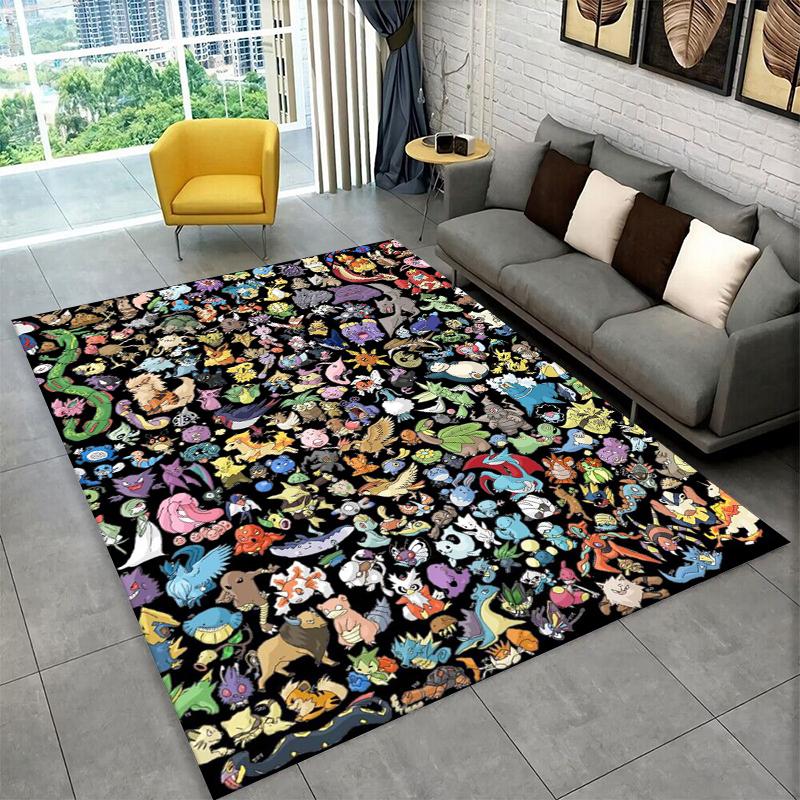 Cute Pokemon Pikachu Cartoon Carpet Rug for Playroom Bedroom Living Room Sofa Home Decor,kid Game Area Rug Non-slip Floor Mat