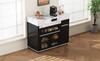 Kitchen island with wheels, extendable dining table with power strips and fluted glass, sideboard with one drawer (black)
