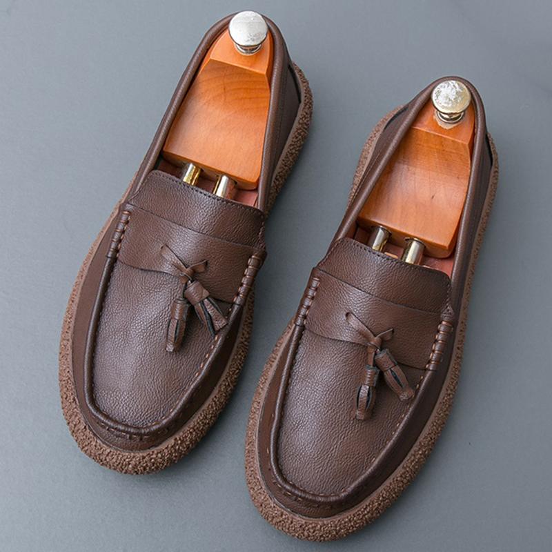 New Black Brown Tassels Loafter Genuine Leather Casual Shoes For Men Designer Formal Wedding Dress Homecoming Footwear