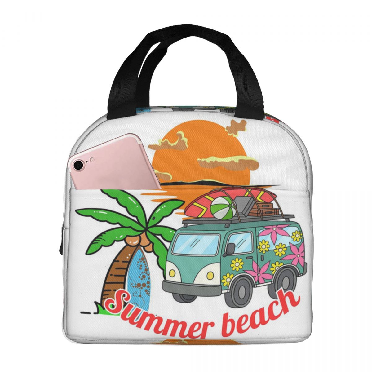 Beach Cartoon Camping Vehicle Insulated Lunch Bag for Women Children Portable Food Boxes Thermal Lunch Box Tote One Size