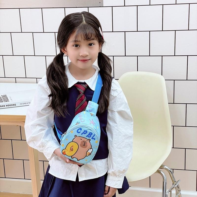 Cartoon Capybara Fun Kids Shoulder Bags Printed Animal Nylon Play Daily Use